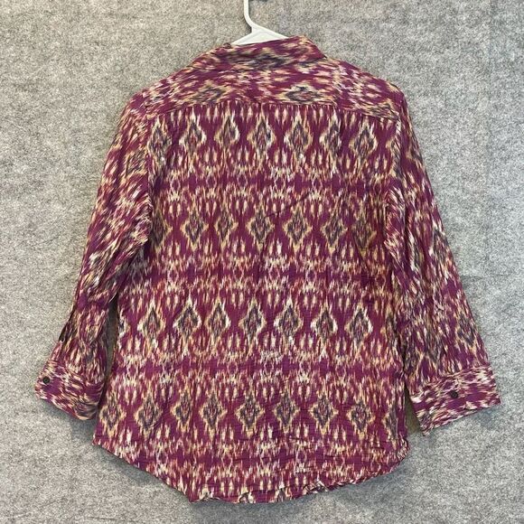 LAUREN RALPH LAUREN Silk Blend Blouse Ikat Print Button Front Purple Medium Top - Picture 8 of 11